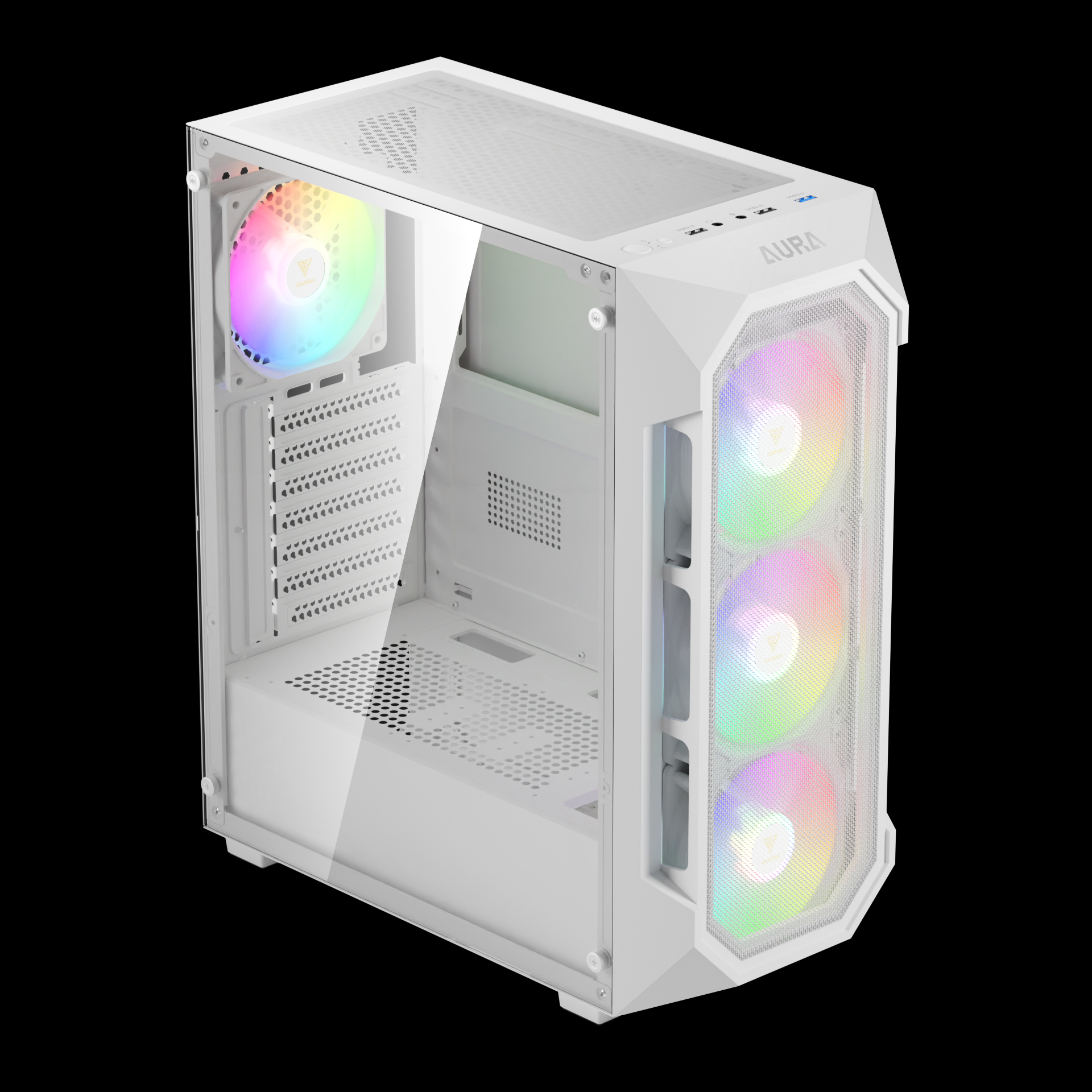 GAMDIAS AURA GC1 ELITE ARGB Mid Tower Gaming Case - White GAMDIAS AURA GC1 ELITE ARGB Mid Tower Gaming Case - White